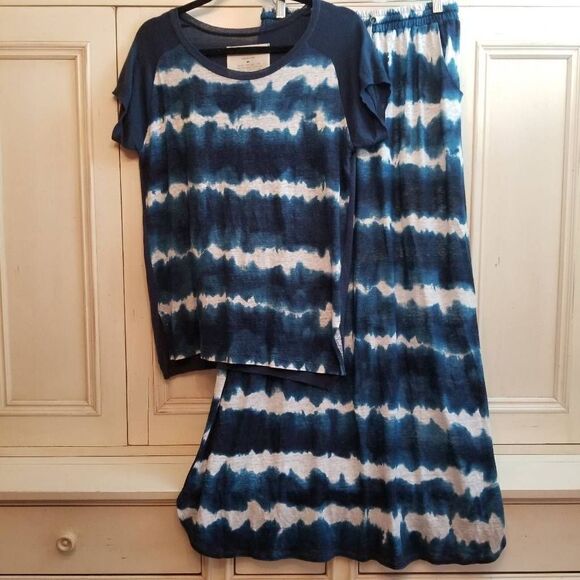 Fine Collection 2 pc Shirt Skirt Teal Ivory M/L - Picture 1 of 9